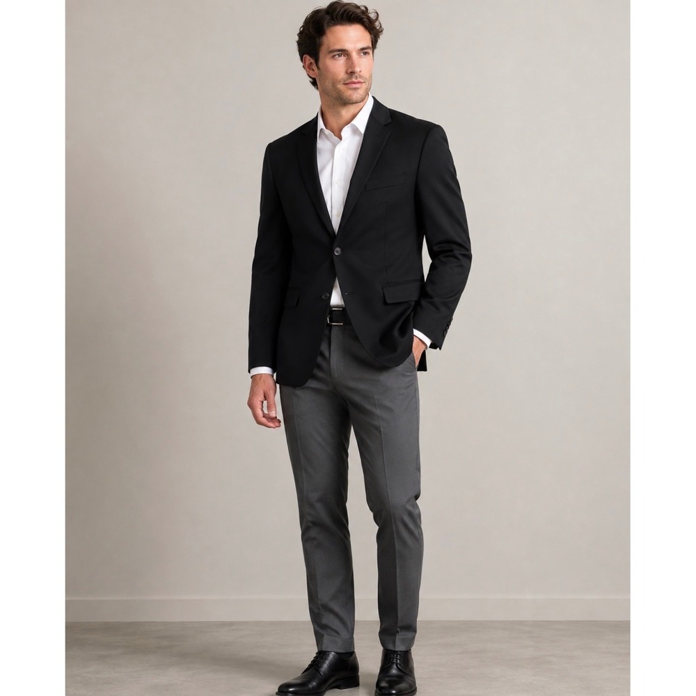 Jos. A. Bank Mens 41R Black 100% Wool 2-Button Blazer Suit Jacket